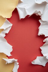 Poster - Jagged torn-paper edges in vibrant red and yellow create a layered effect, framing ample white space in the center, perfect for adding text or graphics