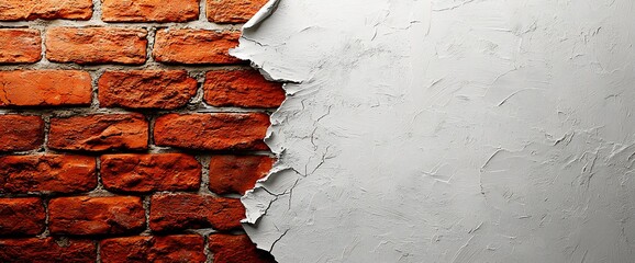 Aufkleber - Red brick wall texture, white plaster peeling, urban background, design element