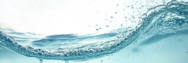 Fototapete - The image showcases a dynamic water wave, filled with bubbles, illuminated beautifully. The scene captures the tranquility and movement of water in a bright setting