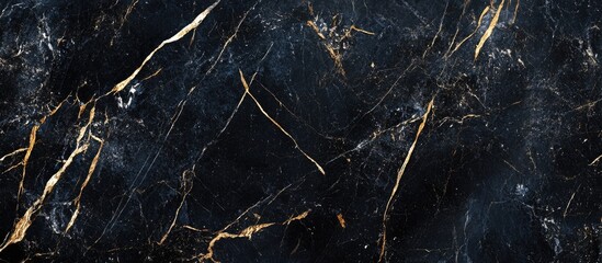 Poster - Black marble texture with golden veins suitable for backgrounds and designs featuring fine details and elegant style Copy Space