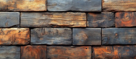 Poster - Textured background of weathered wooden planks in shades of brown and gray arranged in a rectangular pattern with Copy Space