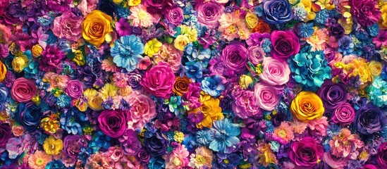 Wall Mural - Colorful floral background with an array of roses and assorted flowers in vibrant shades suitable for design use with Copy Space