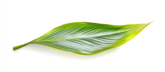 Poster - Green leaf with variegated patterns on white background suitable for botanical displays and eco-friendly designs Copy Space