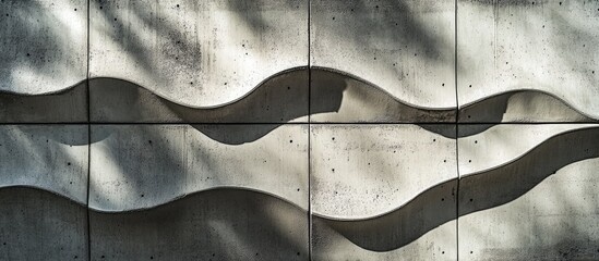 Poster - Textured concrete wall with wavy patterns and shadows creating depth and dimension, suitable for backgrounds, architecture, and design, Copy Space