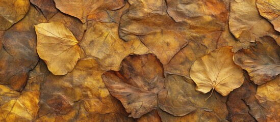 Poster - Dried autumn leaves texture pattern in shades of brown and yellow suitable for background design with Copy Space