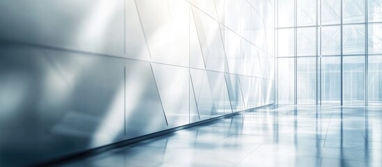 Fototapete - Modern minimalist interior with glass wall reflections and natural light for architectural or design concepts Copy Space