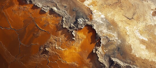 Poster - Abstract aerial view of textured brown and orange land with cracked surface patterns and rough terrain, suitable for backgrounds or design use, Copy Space
