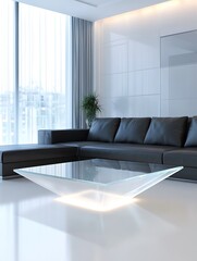 Poster - A modern glass coffee table design featuring a floating transparent aesthetic.