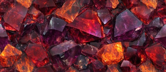 Poster - colorful garnet crystals background with various hues of red and purple, texture pattern with shiny 