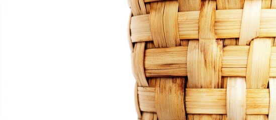 Poster - Woven bamboo basket with natural texture and colors against a white background Copy Space