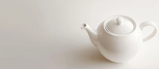 Poster - White ceramic teapot on a clean background with soft lighting and ample Copy Space for text placement.