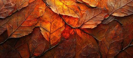 Poster - Autumn leaves background in warm orange and brown tones with textured surface for natural and seasonal themes Copy Space