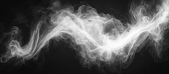 Fototapete - Abstract white smoke wave on black background with flowing texture and space for text