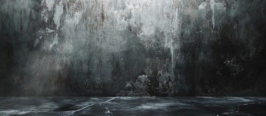Poster - Dark concrete wall with textured surface and reflective ground creating an industrial backdrop for design. Copy Space available.