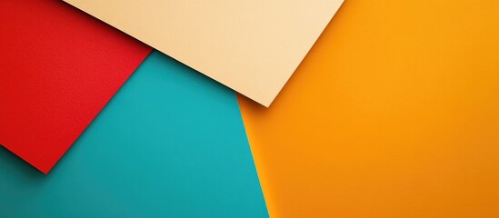 Poster - Colorful Abstract Background with Red Aqua Yellow and Beige Textured Paper Layers and Copy Space for Text