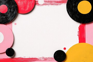 Poster - this artwork features a striking arrangement of bold circles and squares in vibrant red, black, and 
