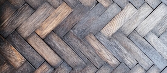 Poster - Woven wooden texture background with varying shades of brown and gray tones suitable for interior design and architectural concepts Copy Space
