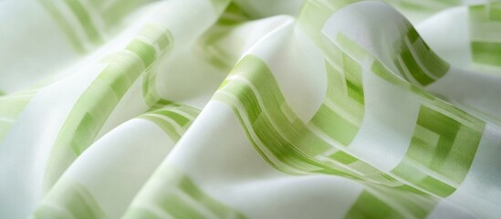 Fototapete - Abstract green and white patterned fabric texture soft draped with detailed folds and creases Copy Space