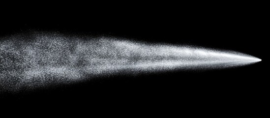 Poster - White spray or mist on black background with dynamic motion effect and ample copy space for text insertion