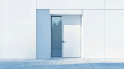 Poster - Minimalist modern entrance door on a white exterior wall with clean lines and ample space for copy space. Architectural design detail.