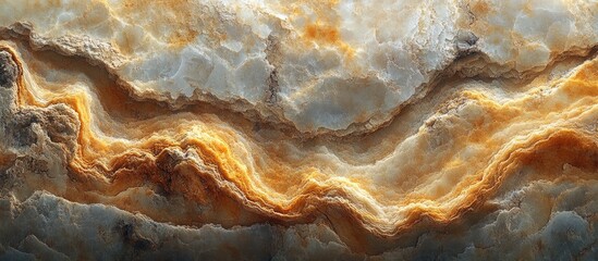 Poster - Abstract textured surface resembling layered mineral formations with orange and gray tones, detailed geological nature pattern, Copy Space