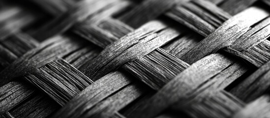 Poster - Close-up of woven black material showing intricate patterns and textures with high contrast lighting and shadows Copy Space