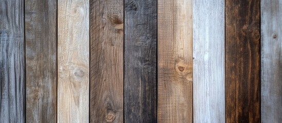 Poster - Wooden plank texture in various colors and finishes arranged vertically with Copy Space for text placement
