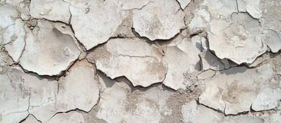 Poster - Cracked white plaster texture background with uneven surface and peeling areas suitable for design applications with Copy Space
