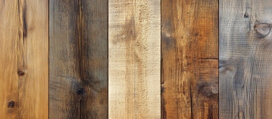 Poster - Wooden plank texture background in various shades of brown and beige with natural grain patterns and knots Copy Space