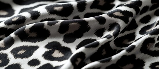 Poster - Leopard print fabric texture with soft folds and shadows in black and white colors suitable for textile design or fashion backgrounds Copy Space