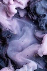 Poster - Swirling smoke creates a cosmic-inspired border featuring deep purples and blues, accented by shimmering silver. Star-like particles add a gentle touch to the atmospheric edges