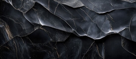Poster - Black marble texture with layered patterns and gold veining for background use with ample copy space