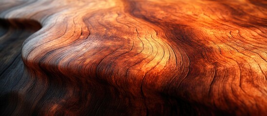 Poster - Textured wooden surface with intricate grain patterns and warm lighting, showcasing natural wood colors and details, ideal for backgrounds, Copy Space.