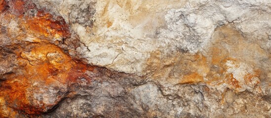 Poster - Textured rock surface with multicolored patterns of gray, orange, and brown hues natural background with copy space for design applications