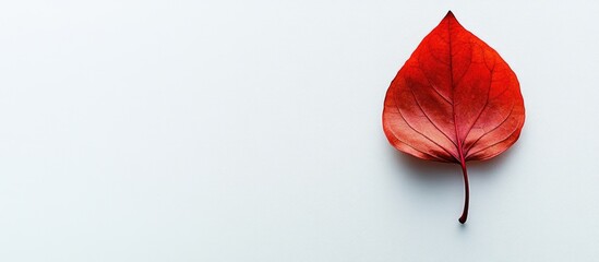 Poster - Red leaf on white background with ample copy space for text placement