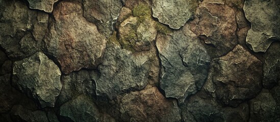 Poster - Textured stone wall background with varying colors and shapes of rocks suitable for use in design projects Copy Space