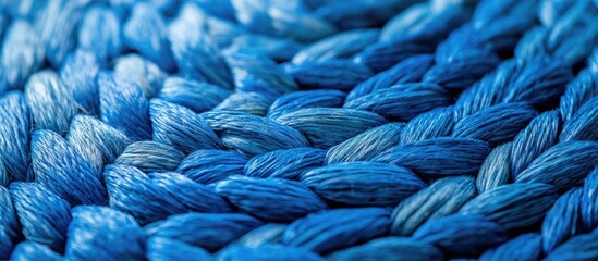 Poster - Blue braided rope texture close-up with various shades of blue fibers intertwined. Copy Space.