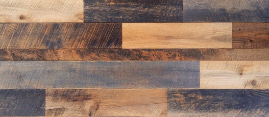 Poster - Wooden texture background with various shades of brown and blue, arranged in horizontal planks, design for interior decor and renovation projects, Copy Space