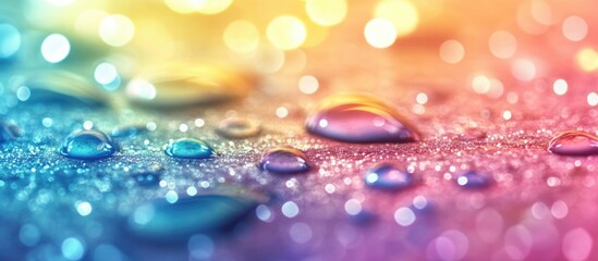 Poster - Colorful Water Droplets on Surface with Bokeh Effect and Soft Focus Copy Space