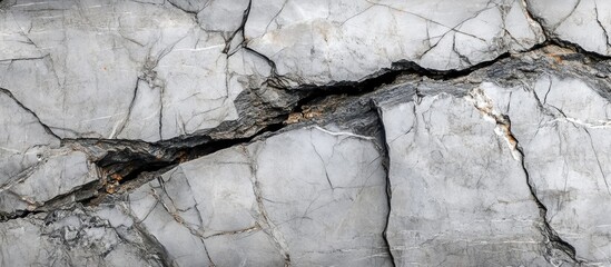 Poster - Cracked gray rock surface texture with visible geological patterns and fissures ideal for background use Copy Space
