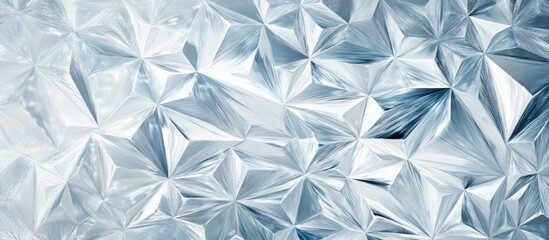 Poster - Metallic textured surface with geometric patterns in shades of silver and blue with reflective properties and depth Copy Space
