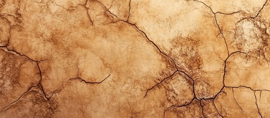 Poster - Cracked dry soil texture background with warm earthy tones and visible fissures suitable for various design applications Copy Space