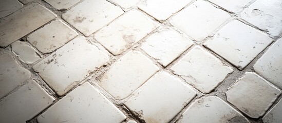 Poster - Old white ceramic tile floor with uneven surfaces and subtle stains suitable for background or texture design use