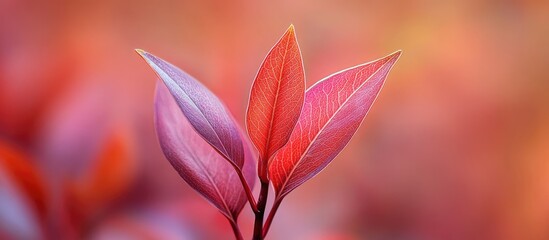 Poster - Close-up view of colorful leaves with vibrant red and purple hues against a blurred background Copy Space