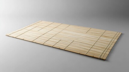 Poster - Bamboo mat on a gray background with soft shadows providing a minimalist and natural texture suitable for various design applications.