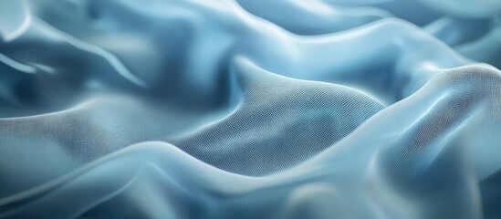 Poster - Blue satin fabric texture with soft folds and ripples creating a smooth appearance suitable for background use Copy Space