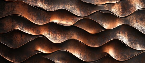 Poster - Textured metallic surface with wavy patterns in warm copper tones ideal for backgrounds with Copy Space.