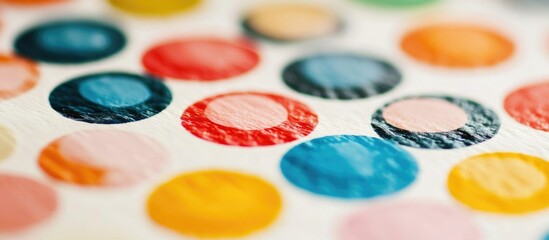 Poster - Colorful polka dot pattern background with textured surface and various colors, perfect for creative and artistic applications. Copy Space