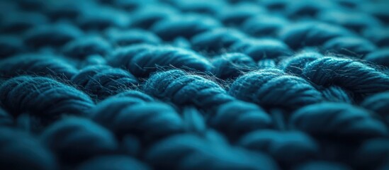 Poster - Close-up of textured blue woven fabric with soft fibers and intricate pattern ideal for backgrounds and textile design Copy Space