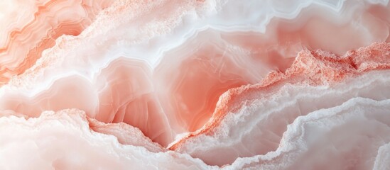 Poster - Abstract background of layered pink and white onyx stone texture with smooth patterns and natural formations Copy Space